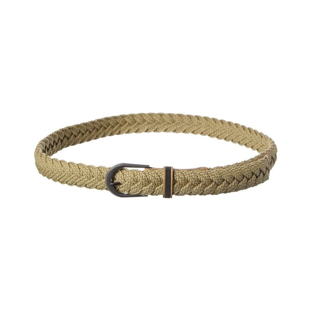 Brunello Cucinelli Woven & Leather Belt, Beige